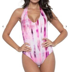 PQ Swim Women Large Pink Spell Avery One Piece Swimsuit Ribbed Beach Designer